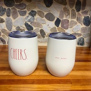 Rae Dunn “Cheers” metal insulated wine tumblers with sip lids pair